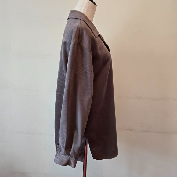 Ingenuity - Sueded Grey Button Up Collared Blouse - Picture 5 of 12